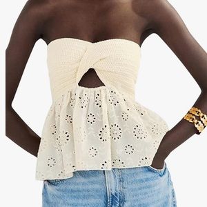 Twist Knot Eyelet Strapless Top
